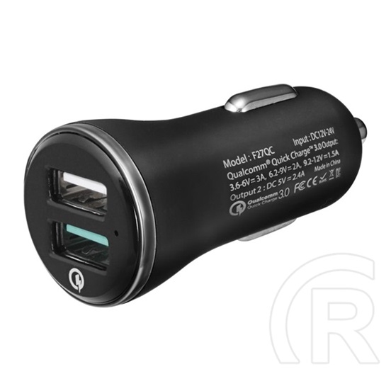 Spigen Essential F27QC Quick Charge 3.0 autós töltő adapter (2xUSB, fekete)