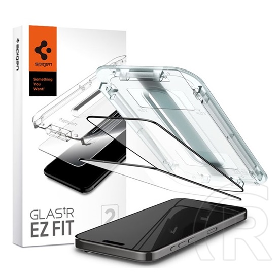 Spigen Glas.tR EZ Fit Apple iPhone 15 Pro, Tempered kijelzővédő fólia, fekete (2db)