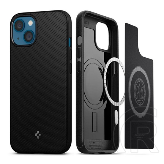 Spigen MAG Apple iPhone 13 mini szilikon védő (matt, közepesen ütésálló, csíkos minta, Magsafe kompatibilis) fekete