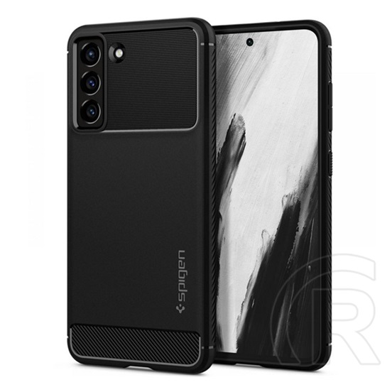 Spigen Rugged Armor Samsung Galaxy S21 FE (SM-G991) szilikon telefonvédő (közepesen ütésálló, karbon minta) fekete