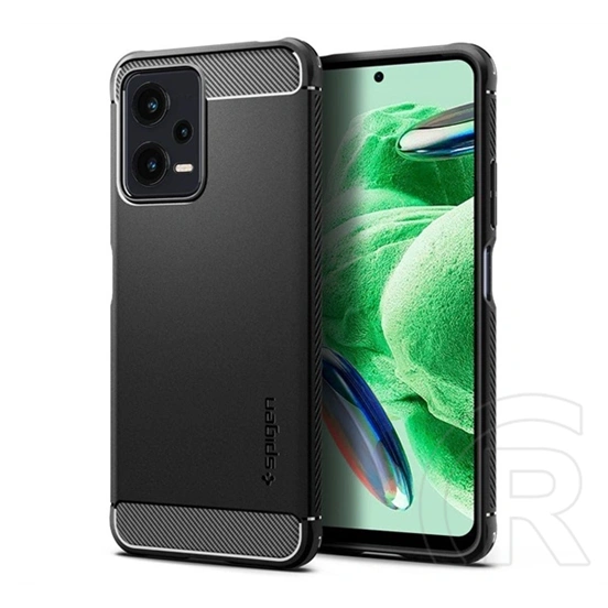 Spigen Rugged Armor szilikon telefonvédő (ütésállóság, légpárnás sarok, karbon minta, prémium, fekete)
