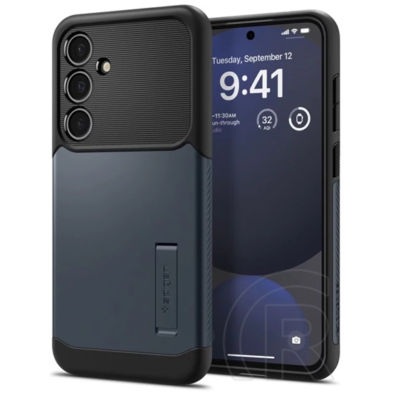 Spigen Samsung Galaxy S24 FE (SM-S721) slim armor szilikon védő (ütésállóság, műanyag hátlap, kitámasztó) sötétkék