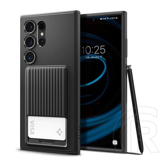 Spigen Samsung Galaxy S24 Ultra (SM-S928) liquid slot szilikon tok (ütésállóság, légpárnás sarok, kártyatartó) fekete