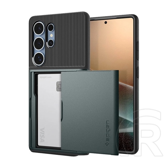 Spigen Samsung Galaxy S25 Ultra (SM-S938) slim armor cs szilikon védő (hátlap, kártyatartó, ütésálló) sötétzöld