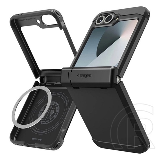 Spigen Samsung Galaxy Z Flip6 (SM-F741) tough armor pro védő (ütésálló, kitámasztó, karbon minta, magsafe) fekete