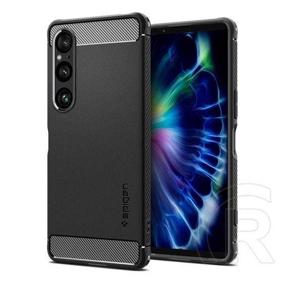 Spigen Sony Xperia 1 VI Spigen rugged armor szilikon telefonvédő (ütésállóság, légpárnás sarok, karbon minta) fekete