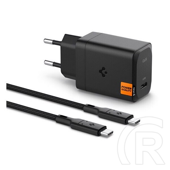 Spigen arcstation pro hálózati töltő type-c aljzat (65w, gan, pd gyorstöltő 3.0 + type-c kábel) fekete