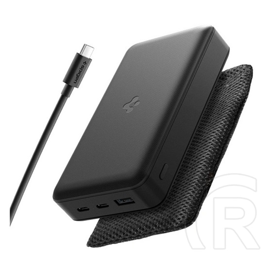 Spigen ea3020 vésztöltő usb+2 type-c aljzat (20000mah, 30w, pd gyorstöltő, led jelzés + type-c kábel) fekete