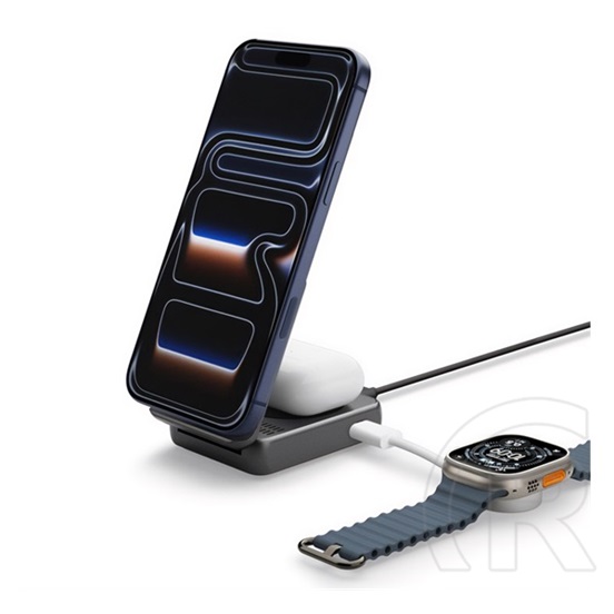 Spigen ef302moq asztali töltő 2in1 (25w, wireless, magsafe, airpods töltő, qi2) fekete