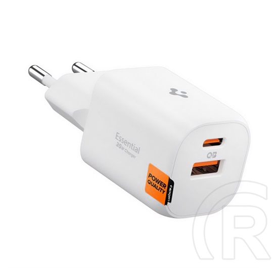 Spigen essential ee352eu hálózati töltő usb+type-c aljzat (35w, gan, pd gyorstöltő 3.0) fehér