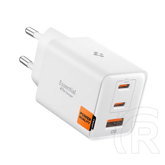 Spigen essential ee473eu hálózati töltő usb+2 type-c aljzat (47w, pd gyorstöltő 3.0) fehér