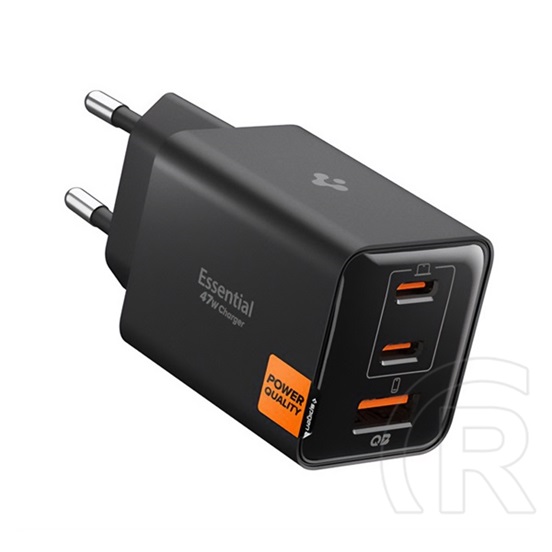 Spigen essential ee473eu hálózati töltő usb+2 type-c aljzat (47w, pd gyorstöltő 3.0) fekete