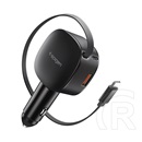 Spigen essential ev603bt autós töltő usb+type-c aljzat (60w, gyorstöltő + fix type-c kábel) fekete