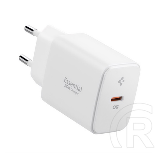 Spigen essential hálózati töltő type-c aljzat (20w, gan, pd gyorstöltő 3.0) fehér