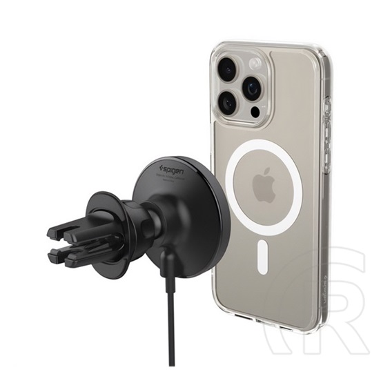 Spigen onetap pro4 autós tartó (szellőzőre, mágneses, csíptethető, 360°, wireless, gyorstöltő, 15w) fekete