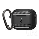 Spigen rugged armor szilikon tok (ütésállóság, karabíner, karbon minta) fekete Apple airpods pro 3