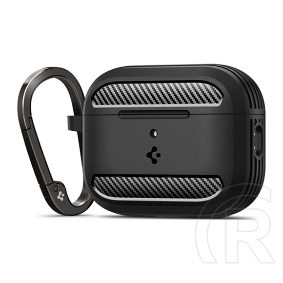 Spigen rugged armor szilikon tok (ütésállóság, karabíner, karbon minta) fekete Apple airpods pro 3