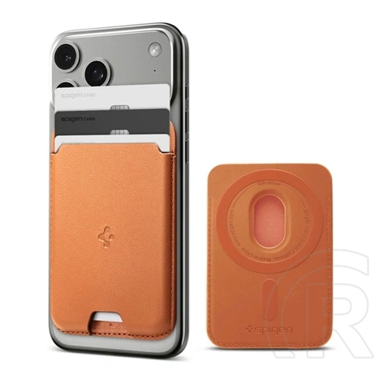 Spigen valentinus pénztárca (univerzális, bőrhatású, kártyazseb, magsafe, narancssárga)