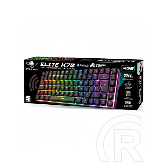 Spirit of Gamer ELITE K70 TKL RGB LED vezeték nélküli gamer billentyűzet (HU, USB, fekete)