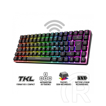 Spirit of Gamer ELITE K70 TKL RGB LED vezeték nélküli gamer billentyűzet (HU, USB, fekete)