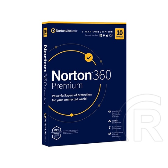 Symantec Norton 360 Premium 75GB HUN 1 Felhasználó 10 gép 1 éves dobozos vírusirtó szoftver
