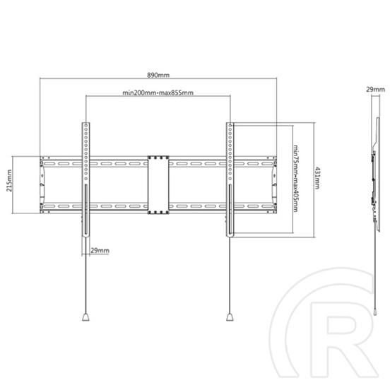 TECHLY ICA-PLB 948F fix fali konzol (43"-90", VESA 800x400, 70 kg, fekete)