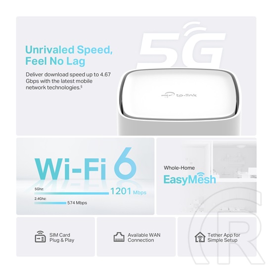 TP-Link Archer NX200 Wireless 5G router (nanoSIM, AX1800, 2,4/5G, 2+1 x 1000 Gbps LAN)