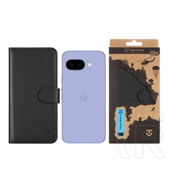 Tactical Google Pixel 10a field notes tok álló, bőr hatású (flip, asztali tartó, bankkártya tartó, prémium) fekete