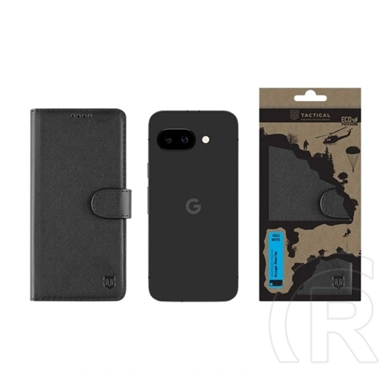 Tactical Google Pixel 9a field notes tok álló, bőr hatású (flip, asztali tartó, bankkártya tartó, prémium) fekete