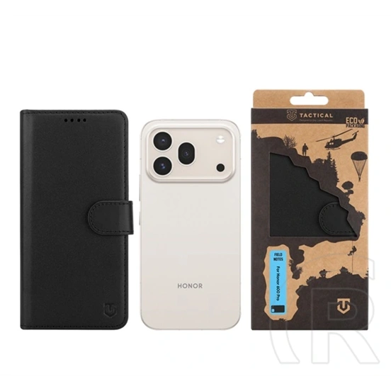 Tactical Honor 600 Pro field notes tok álló, bőr hatású (flip, asztali tartó, bankkártya tartó, prémium) fekete