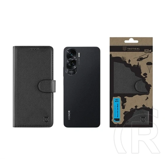 Tactical Honor 90 Lite 5G field notes tok álló, bőr hatású (flip, asztali tartó, bankkártya tartó, prémium) fekete