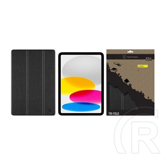 Tactical IPAD 11 (2025)  book trifold tok álló, bőr hatású (aktív flip, oldalra nyíló, trifold, asztali tartó) fekete