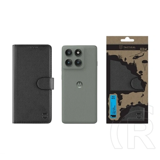 Tactical Motorola Edge 60 Pro 5G field notes tok álló, bőr hatású (flip, asztali+bankkártya tartó, prémium) fekete