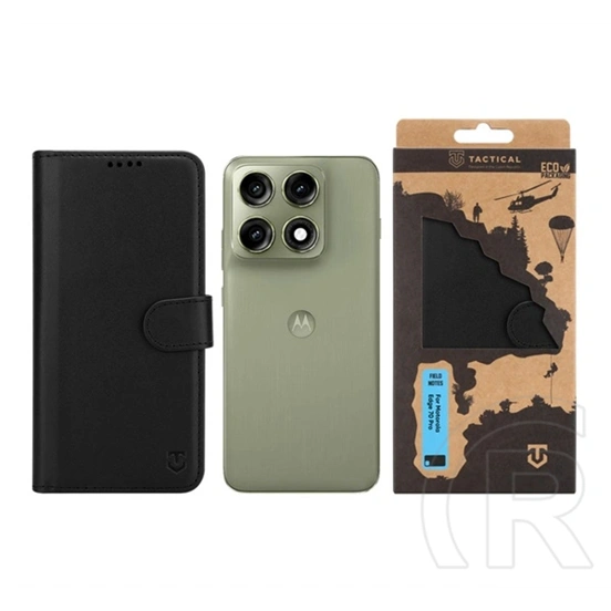Tactical Motorola Edge 70 Pro field notes tok álló, bőr hatású (flip, asztali tartó, bankkártya tartó, prémium) fekete