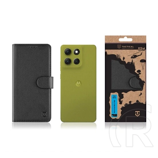 Tactical Motorola Moto G86 5G field notes tok álló, bőr hatású (flip, asztali tartó, bankkártya tartó, prémium) fekete