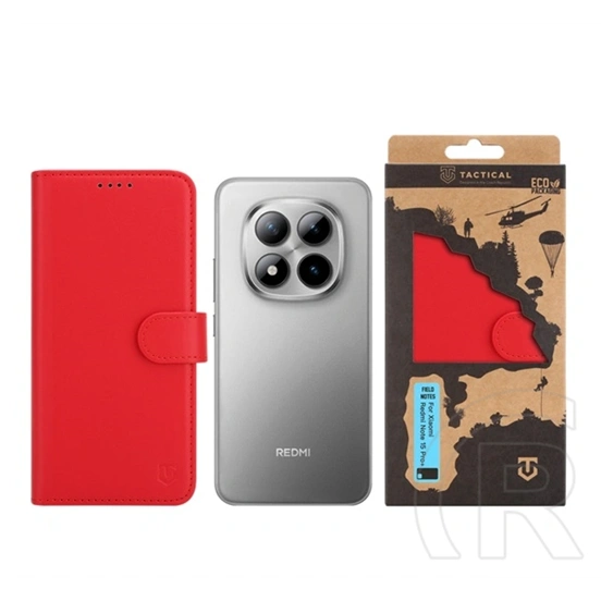 Tactical Poco M8 Pro  field notes tok álló, bőr hatású (flip, asztali tartó, bankkártya tartó, prémium) piros