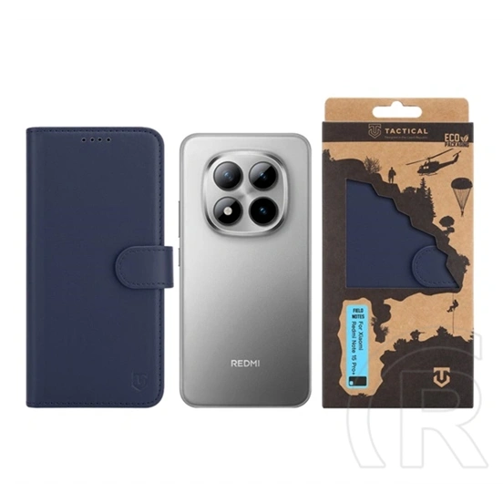 Tactical Poco M8 Pro  field notes tok álló, bőr hatású (flip, asztali tartó, bankkártya tartó, prémium) sötétkék