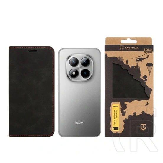 Tactical Poco M8 Pro  xproof tok álló, bőr hatású (flip, asztali tartó, koptatott bőr minta, prémium) fekete