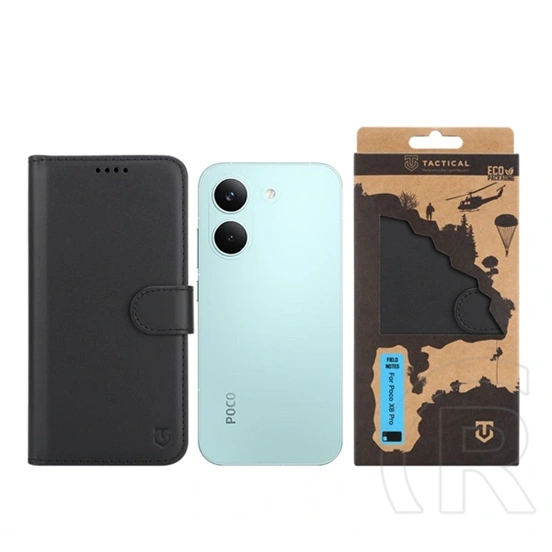 Tactical Poco X8 Pro field notes tok álló, bőr hatású (flip, asztali tartó, bankkártya tartó, prémium) fekete