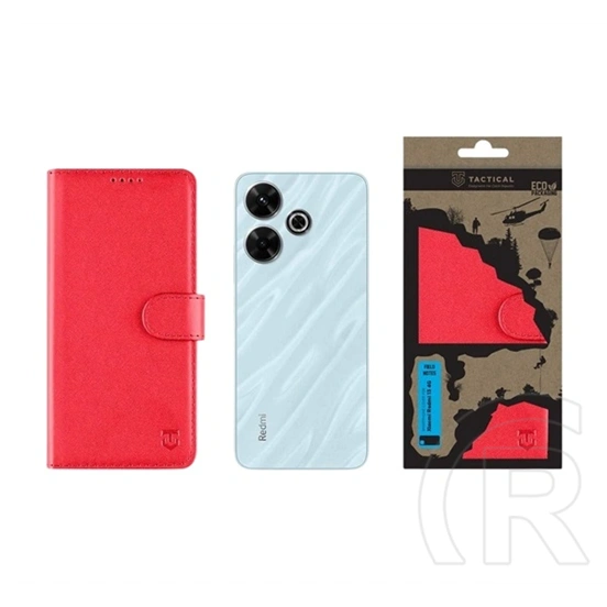 Tactical Redmi 13 4G field notes tok álló, bőr hatású (flip, asztali tartó, bankkártya tartó, prémium) piros