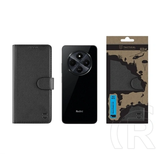 Tactical Redmi 14C 4G field notes tok álló, bőr hatású (flip, asztali tartó, bankkártya tartó, prémium) fekete