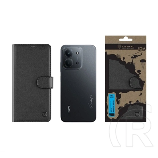 Tactical Redmi 15C 5G  field notes tok álló, bőr hatású (flip, asztali tartó, bankkártya tartó, prémium) fekete