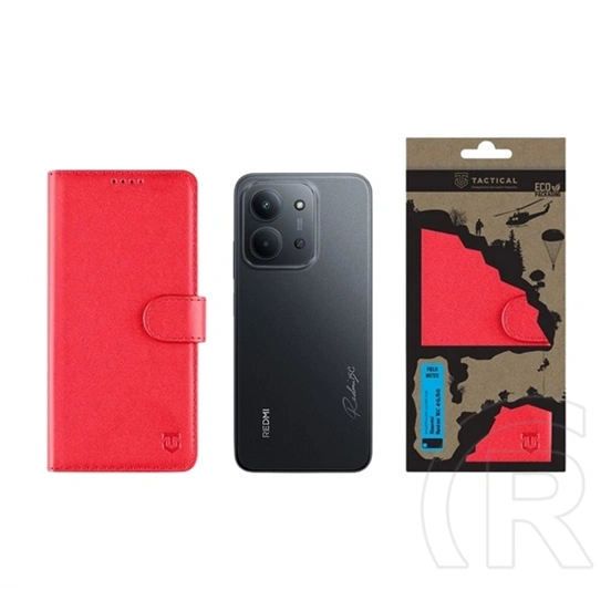 Tactical Redmi 15C 5G  field notes tok álló, bőr hatású (flip, asztali tartó, bankkártya tartó, prémium) piros