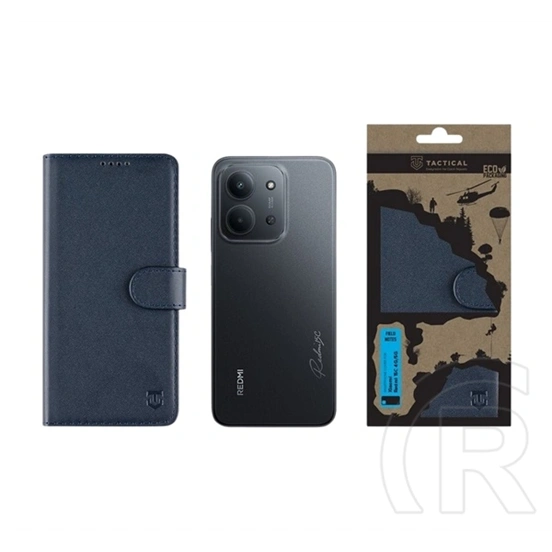 Tactical Redmi 15C 5G  field notes tok álló, bőr hatású (flip, asztali tartó, bankkártya tartó, prémium) sötétkék
