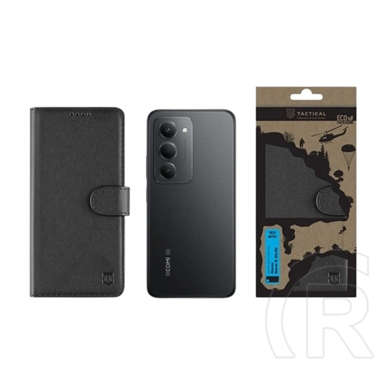 Tactical Redmi 15 4G  field notes tok álló, bőr hatású (flip, asztali tartó, bankkártya tartó, prémium) fekete