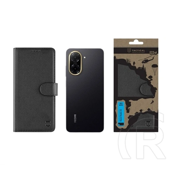Tactical Redmi A5 4G field notes tok álló, bőr hatású (flip, asztali tartó, bankkártya tartó, prémium) fekete