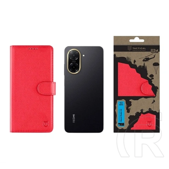 Tactical Redmi A5 4G field notes tok álló, bőr hatású (flip, asztali tartó, bankkártya tartó, prémium) piros