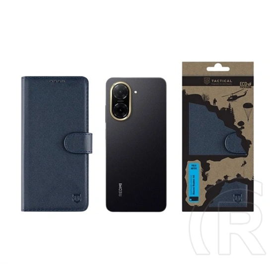 Tactical Redmi A5 4G field notes tok álló, bőr hatású (flip, asztali tartó, bankkártya tartó, prémium) sötétkék