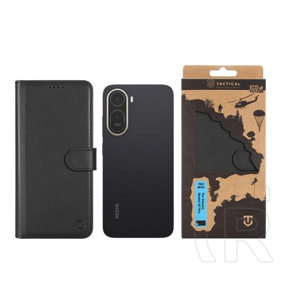 Tactical Redmi A7 Pro 4G field notes tok álló, bőr hatású (flip, asztali tartó, bankkártya tartó, prémium) fekete