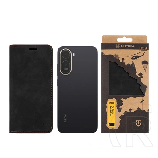 Tactical Redmi A7 Pro 4G xproof tok álló, bőr hatású (flip, asztali tartó, koptatott bőr minta, prémium) fekete